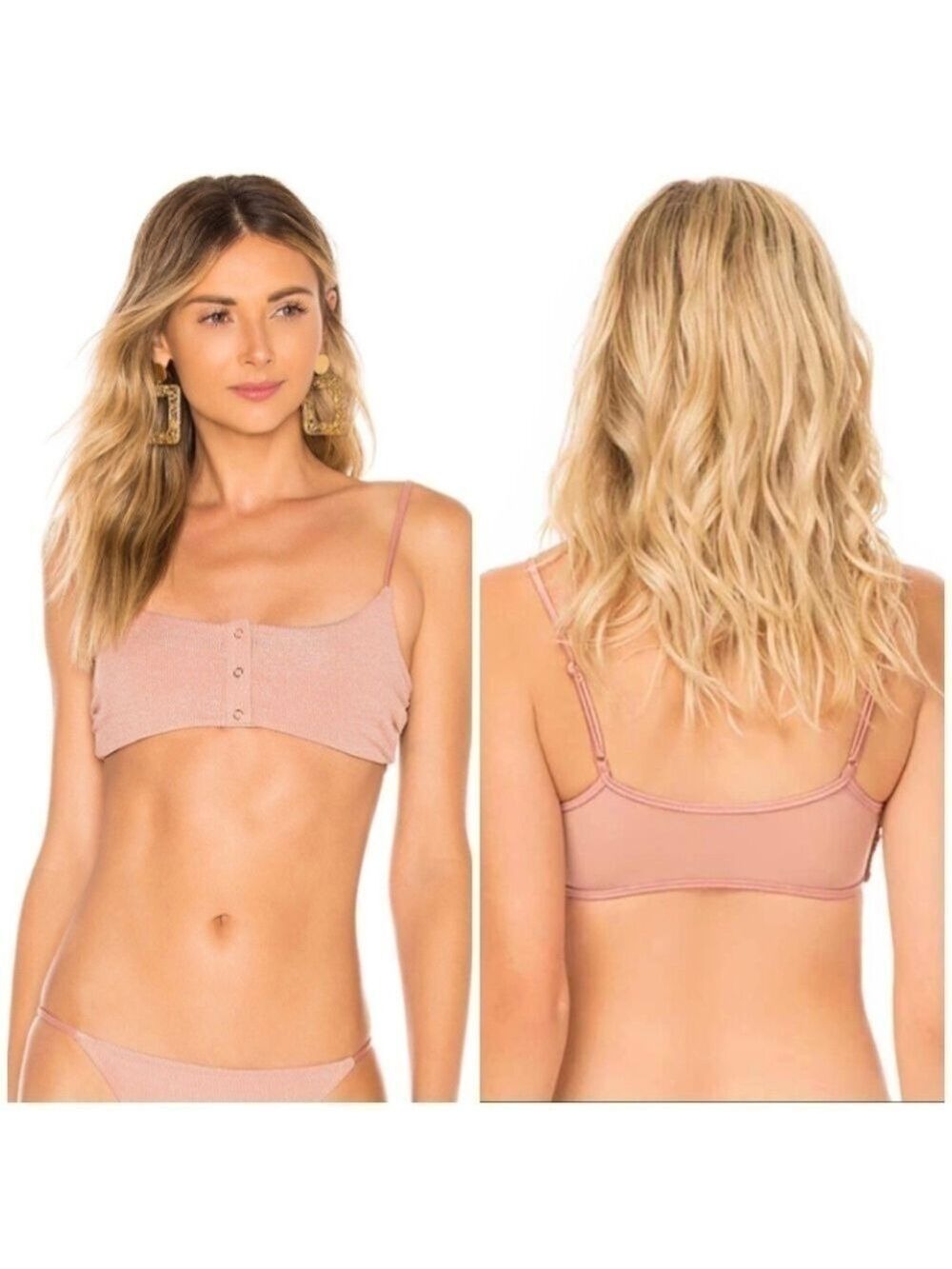 TORI Praver Swimwear Rose Gold Ribbed Loria Bikini Top